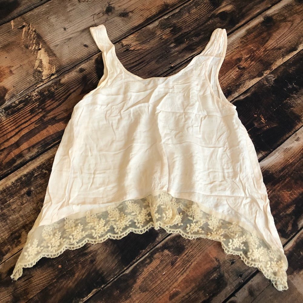 American Eagle White Lace Bottom Tank